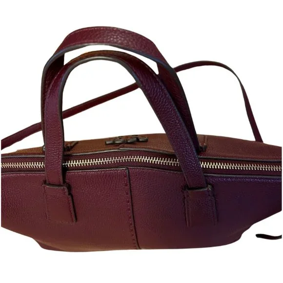 TORY BURCH McGraw Burgundy Pebbled Leather Zip Top Tote w/ Crossbody Strap